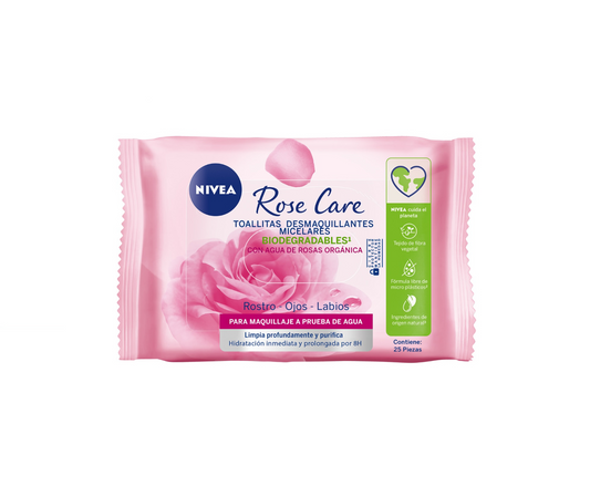 Nivea Toallitas Desmaquillantes Rose Care con Agua de Rosas Organica 25un