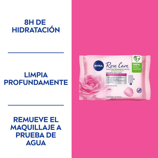 Nivea Toallitas Desmaquillantes Rose Care con Agua de Rosas Organica 25un